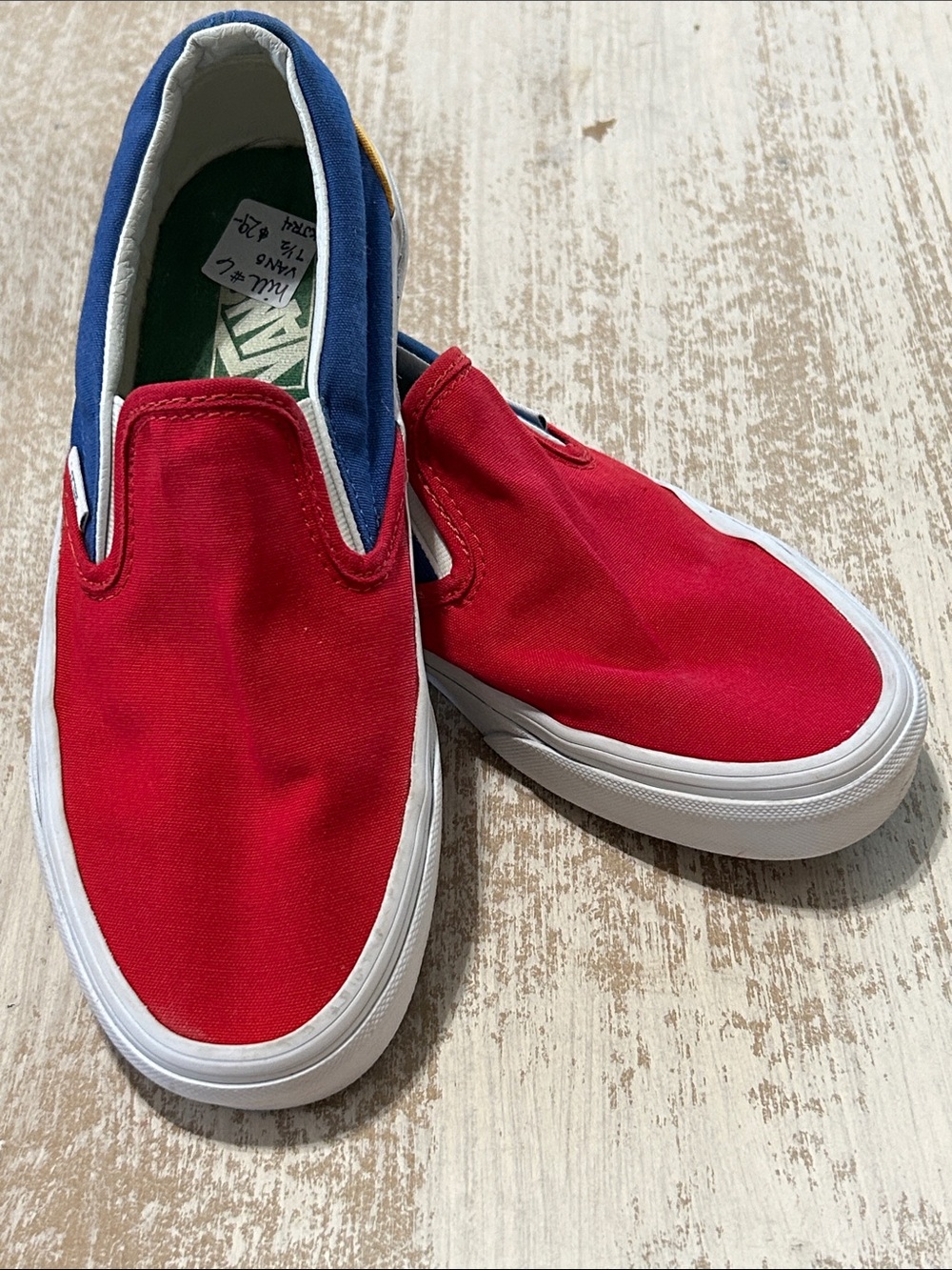 Vans Red Slip-On Sneakers with Blue Collar